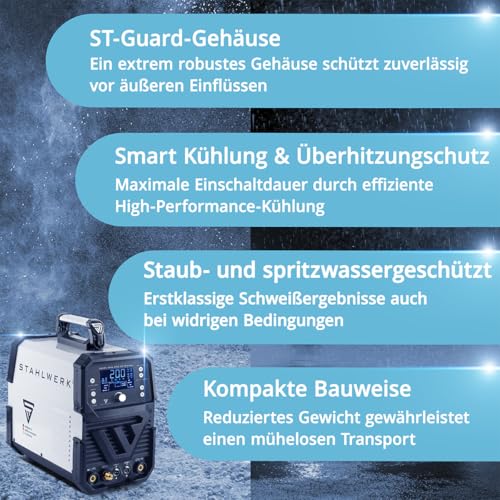 STAHLWERK Schweißgerät 2 in 1 Kombi AC/DC WIG 200 ST Digital - Vollausstattung - WIG & MMA 200 A, HF-Zündung, Spot-Funktion, Clean-Modus, IGBT, Digital-Display & Remote-Anschluss – Bild 8