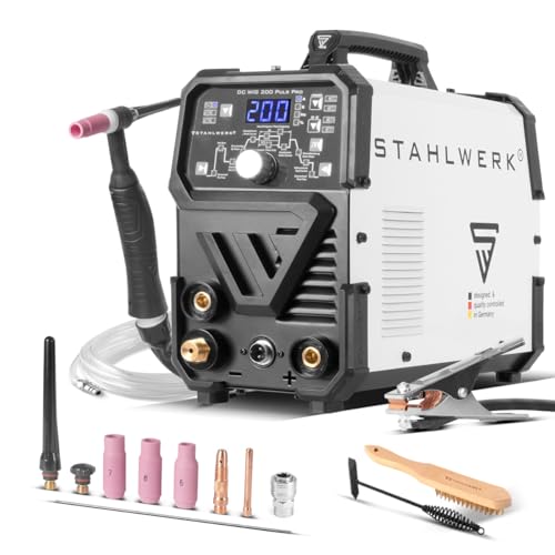 STAHLWERK Schweißgerät 2 in 1 Kombi DC WIG 200 Puls Pro - digital, WIG & MMA (E-Hand) bis 200 A, Pulsfunktion, Dünnblech geeignet, für Stahl, Edelstahl, Kupfer & Messing