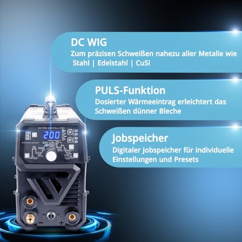 STAHLWERK Schweißgerät 2 in 1 Kombi DC WIG 200 Puls Pro - digital, WIG & MMA (E-Hand) bis 200 A, Pulsfunktion, Dünnblech geeignet, für Stahl, Edelstahl, Kupfer & Messing – Bild 3