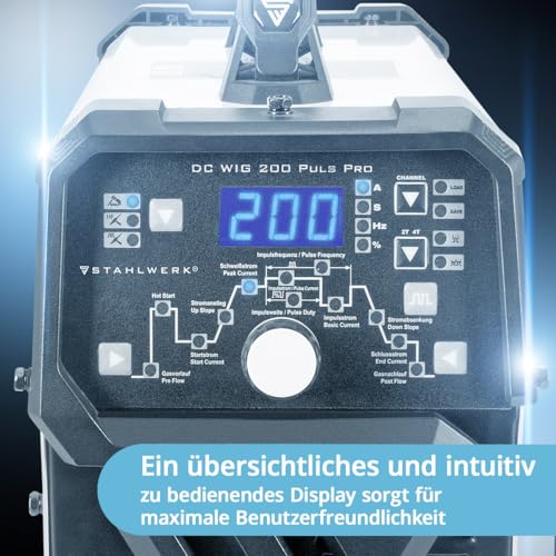 STAHLWERK Schweißgerät 2 in 1 Kombi DC WIG 200 Puls Pro - digital, WIG & MMA (E-Hand) bis 200 A, Pulsfunktion, Dünnblech geeignet, für Stahl, Edelstahl, Kupfer & Messing – Bild 6