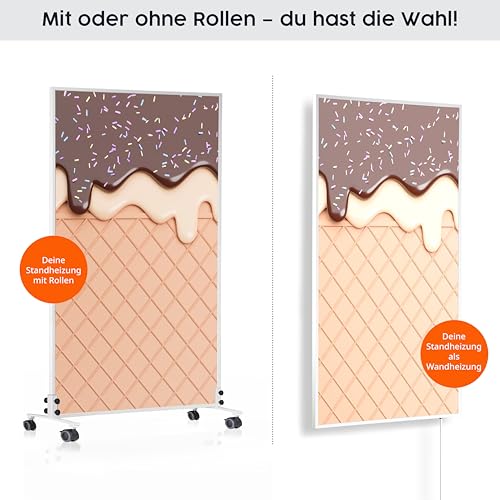 Könighaus Infrarotheizung Standgerät - 1200 Watt - Energiesparend = wärmt innerhalb von 2 Minuten - Elektroheizung mit Standfüßen & Thermostat - mobile Standheizung mit Rollen - Deutscher Hersteller – Bild 4