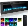 M.C.Haus Ultradünner Elektrischer Kamin, Geräuscharm, 12 Verschiedene Flammen, Versenkte Wandmontage, Glas-Touchscreen und Fernbedienung, mit Kristall und Holzscheit(178cm/70inch, Schwarz)