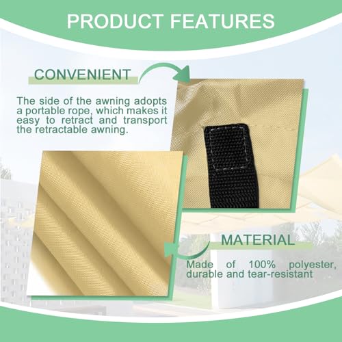 Einziehbar Welle Sonnensegel 250x300cm(BxL) Verstellbar Schattenabdeckung Sonnenschutz Wasserdicht Outdoor Pergola UV-beständig Markise Anwendbar auf Terrasse Garten Beige – Bild 5