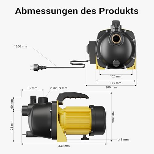 Wiltec Gartenpumpe 2800l/h, 600W, mit Tragegriff & Wasserablassschraube, max. Förderhöhe 35m, für Süßwasser Hauswasserwerk Wasserpumpe Bewässerungspumpe Regenwasserpumpe – Bild 3