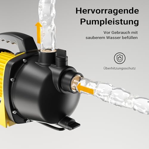 Wiltec Gartenpumpe 2800l/h, 600W, mit Tragegriff & Wasserablassschraube, max. Förderhöhe 35m, für Süßwasser Hauswasserwerk Wasserpumpe Bewässerungspumpe Regenwasserpumpe – Bild 5