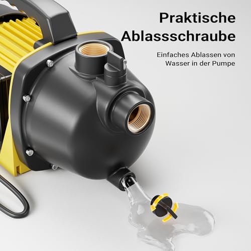 Wiltec Gartenpumpe 2800l/h, 600W, mit Tragegriff & Wasserablassschraube, max. Förderhöhe 35m, für Süßwasser Hauswasserwerk Wasserpumpe Bewässerungspumpe Regenwasserpumpe – Bild 6