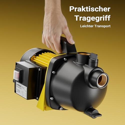 Wiltec Gartenpumpe 2800l/h, 600W, mit Tragegriff & Wasserablassschraube, max. Förderhöhe 35m, für Süßwasser Hauswasserwerk Wasserpumpe Bewässerungspumpe Regenwasserpumpe – Bild 7