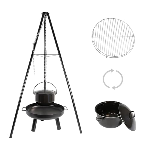 LEMODO Schwenkgrill mit Feuerschale, Dreibein Grill mit Grillrost, Hängegrill mit Gulaschkessel, 3 Bein Grill für BBQ, Grillgestell für Gulaschtopf, Holzkohlegrill mit Zubehör – Bild 2