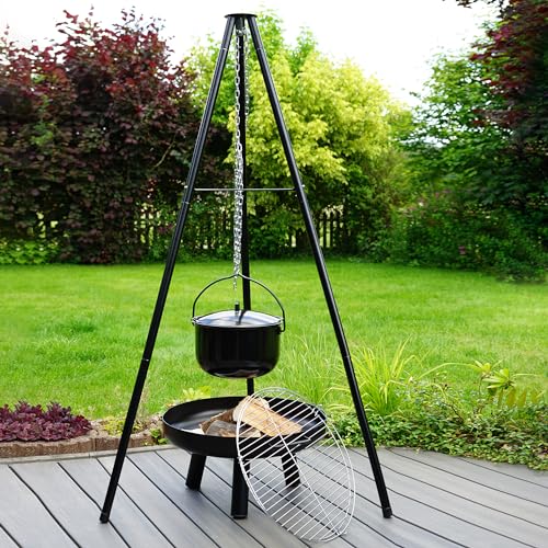 LEMODO Schwenkgrill mit Feuerschale, Dreibein Grill mit Grillrost, Hängegrill mit Gulaschkessel, 3 Bein Grill für BBQ, Grillgestell für Gulaschtopf, Holzkohlegrill mit Zubehör – Bild 6
