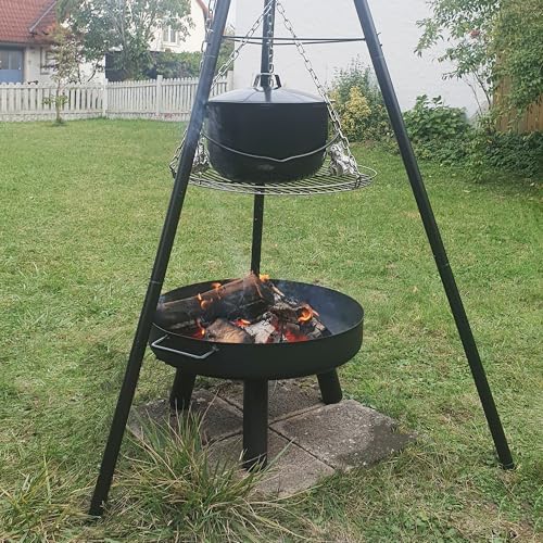 LEMODO Schwenkgrill mit Feuerschale, Dreibein Grill mit Grillrost, Hängegrill mit Gulaschkessel, 3 Bein Grill für BBQ, Grillgestell für Gulaschtopf, Holzkohlegrill mit Zubehör – Bild 9