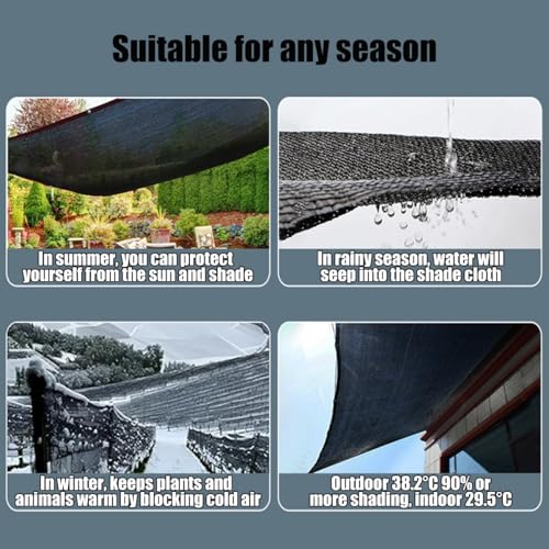 Schwarz Schattiernetz Schattierungsnetz mit Ösen, 95% Anti UV Windschutznetz Sonnensegel, 1m 2m 3.0m 4m 5m 6m 7m 8m 9m 10m 12m 15m Schattentuch für Pergola Garten Balkon(5x12m) – Bild 6
