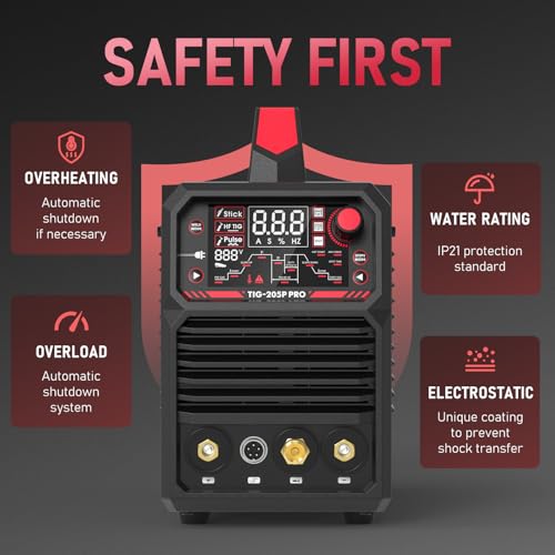 YESWELDER WIG Schweißgerät mit Puls 200Amp große LED Anzeige, 230V ARC/DC WIG/PULS WIG 3 in 1 WIG Schweißgerät, HF-Zündung, Lichtbogenkraft, Heißstart, Anti-Kleben, VRD – Bild 8