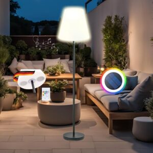 SCHWAIGER 661828 LED Solar Außenlampe mit Bluetooth Lautsprecher Stehleuchte Musikbox Outdoorlicht 1,5m Akkubetrieben IP44 Spritzwassergeschützt Kabellos Micro-USB inkl. Fernbedienung