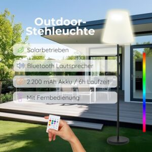 Alternative view of SCHWAIGER 661828 LED Solar Außenlampe mit Bluetooth Lautsprecher Stehleuchte Musikbox Outdoorlicht 1,5m Akkubetrieben IP44 Spritzwassergeschützt Kabellos Micro-USB inkl. Fernbedienung