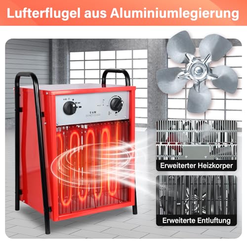 Heizlüfter Elektroheizung 9kW mit 3 Heizstufen,Bauheizer mit Thermostat Überlastschutz,Elektro Heizlufter mit Temperaturregelung Metallgehäuse,Industrie Heizgebläse für Innen und Außeneinsatz – Bild 3