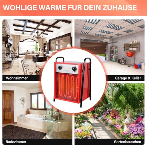 Heizlüfter Elektroheizung 9kW mit 3 Heizstufen,Bauheizer mit Thermostat Überlastschutz,Elektro Heizlufter mit Temperaturregelung Metallgehäuse,Industrie Heizgebläse für Innen und Außeneinsatz – Bild 9