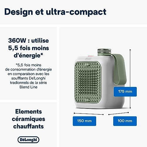 De'Longhi Capsule Desk - Keramik-Heizlüfter, Energiesparender Heizlüfter, Sofortige Wärme, Leise, Automatische Abschaltung bei Umkippen, 360 W, Salbeigrün (HFX10B03.GR) – Bild 2