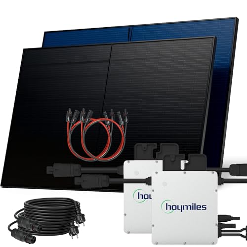 SUNNIVA® 1000W Balkonkraftwerk BIFAZIAL FULLBLACK komplett Steckdose HOYMILES 2x 400 Watt Wechselrichter, PV Solaranlage Komplettset, 2x 500W N-Type Glas-Glas Bifacial Solarmodule, 2x 5m Kabel