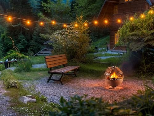 Kobolo Feuerschale Feuerkorb Forest Kugelform rund mit Motiv - Metall Rostoptik 50x50x60cm Durchmesser 50cm – Bild 3