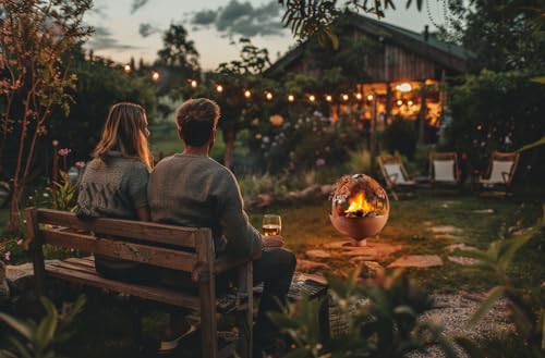 Kobolo Feuerschale Feuerkorb Forest Kugelform rund mit Motiv - Metall Rostoptik 50x50x60cm Durchmesser 50cm – Bild 4