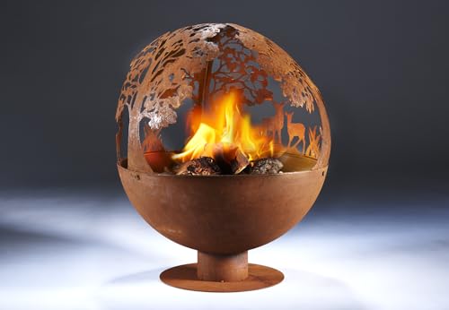 Kobolo Feuerschale Feuerkorb Forest Kugelform rund mit Motiv - Metall Rostoptik 50x50x60cm Durchmesser 50cm – Bild 6