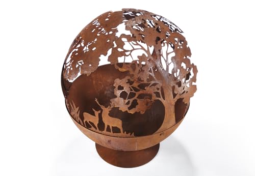 Kobolo Feuerschale Feuerkorb Forest Kugelform rund mit Motiv - Metall Rostoptik 50x50x60cm Durchmesser 50cm – Bild 7