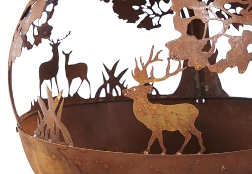 Kobolo Feuerschale Feuerkorb Forest Kugelform rund mit Motiv - Metall Rostoptik 50x50x60cm Durchmesser 50cm – Bild 8