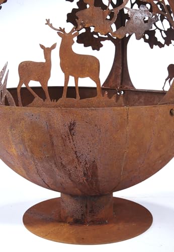 Kobolo Feuerschale Feuerkorb Forest Kugelform rund mit Motiv - Metall Rostoptik 50x50x60cm Durchmesser 50cm – Bild 9