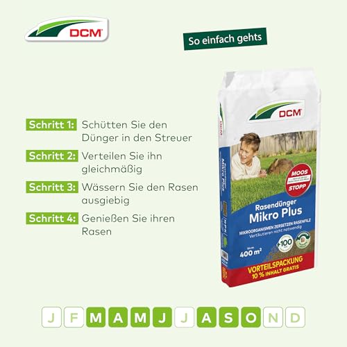 DCM Rasendünger Mikro Plus - Langzeit Rasendünger - MINIGRAN® TECHNOLOGY - Kein Vertikutieren nötig - organisch-mineralischer NPK-Dünger - 20 KG für 400 qm – Bild 5