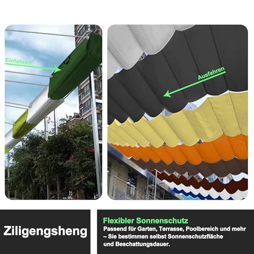 Einziehbares Sonnensegel 2.5x3.5m, nach Maß Pergola Markise Verstellbar Schattenabdeckung 95% UV-Schutz & reißfest Inkl. Montageseilen für Terrasse/Pergola Dunkelgrau – Bild 6