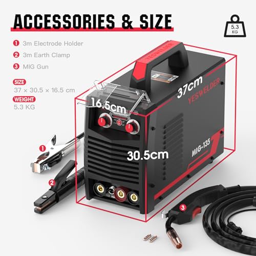 YESWELDER 135Amp MIG Fülldraht Schweißgerät ohne Gas, 230V Fülldrahtschweißgerät Flux MIG/Lift TIG/Stick 3-in-1 Schweißgerät IGBT Inverter Schweißgerät – Bild 4