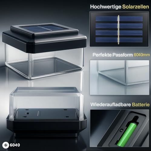 6040. Solar Zaunleuchte LED - Zaun Beleuchtung | Zaun Solarleuchten | Solarleuchten für Stabmattenzaun - Doppelstabmattenzaun Beleuchtung (15er Pack) – Bild 3