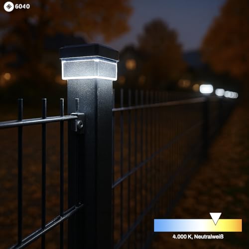 6040. Solar Zaunleuchte LED - Zaun Beleuchtung | Zaun Solarleuchten | Solarleuchten für Stabmattenzaun - Doppelstabmattenzaun Beleuchtung (15er Pack) – Bild 6