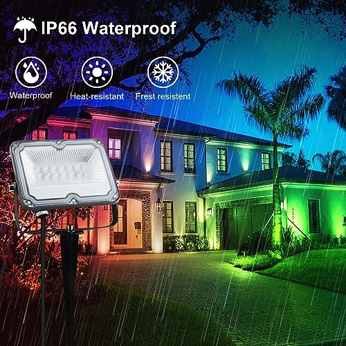 BOSITE RGB LED Strahler 10W, 4 Stück Rgb flutlicht, RGB Außen Strahler IP66 Wasserdichter,rgb LED Gartenbeleuchtung für Hof Garten Baum Landschaft Rasen Weg- (24V) – Bild 6