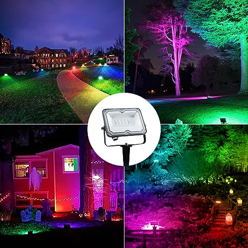BOSITE RGB LED Strahler 10W, 4 Stück Rgb flutlicht, RGB Außen Strahler IP66 Wasserdichter,rgb LED Gartenbeleuchtung für Hof Garten Baum Landschaft Rasen Weg- (24V) – Bild 7