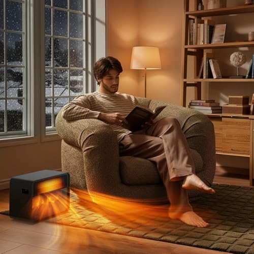 Teendow Keramik Heizlüfter, 1500W PTC Energiesparend mit 3D Flammeneffekt & 3 Stufen - Klein und Leise (unter 45dB) mit Überhitzungsschutz, Kippschutz für Schlafzimmer & Camping – Bild 7