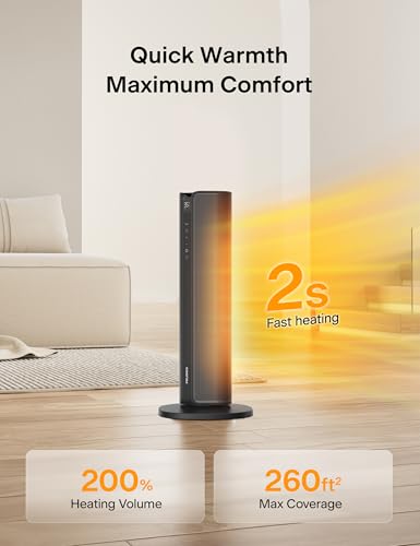 PELONIS Turmheizung Elektrischer Heizlüfter 2000W mit Fernbedienung, 2S Schnellheizung, 75° Oszillation, ECO Modus, Überhitzungs- & Kippschutz, Leise Keramikheizung für Schlafzimmer & Büro – Bild 4