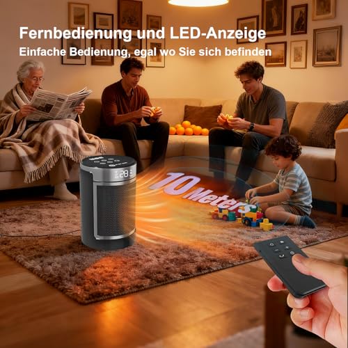 YASHE Heizlüfter Energiesparend 1500W Infrarotheizung mit Fernbedienung, Thermostat PTC-Keramik Heizung Überhitzungs-Kippschutz Kindersicherung 70° Oszillierend 24-Std-Timer, 40 dB Leise – Bild 7