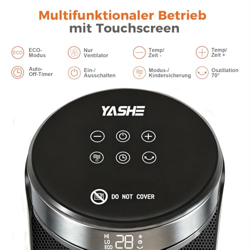 YASHE Heizlüfter Energiesparend 1500W Infrarotheizung mit Fernbedienung, Thermostat PTC-Keramik Heizung Überhitzungs-Kippschutz Kindersicherung 70° Oszillierend 24-Std-Timer, 40 dB Leise – Bild 8