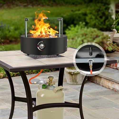 onlyfire Rund Gas Tischkamin mit Glaswindschutz, Lavastein und Unterer Lufteinlass, Tischfeuer für Camping auf der Terrasse im Freien, Tischfeuerstelle für Heizung, BBQ Grill & Ambientebeleuchtungen – Bild 7