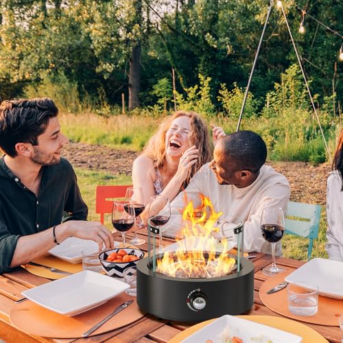 onlyfire Rund Gas Tischkamin mit Glaswindschutz, Lavastein und Unterer Lufteinlass, Tischfeuer für Camping auf der Terrasse im Freien, Tischfeuerstelle für Heizung, BBQ Grill & Ambientebeleuchtungen – Bild 8