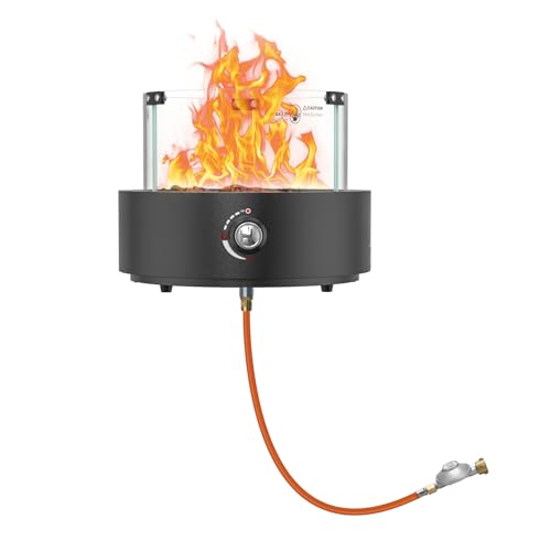 onlyfire Rund Gas Tischkamin mit Glaswindschutz, Lavastein und Unterer Lufteinlass, Tischfeuer für Camping auf der Terrasse im Freien, Tischfeuerstelle für Heizung, BBQ Grill & Ambientebeleuchtungen – Bild 9