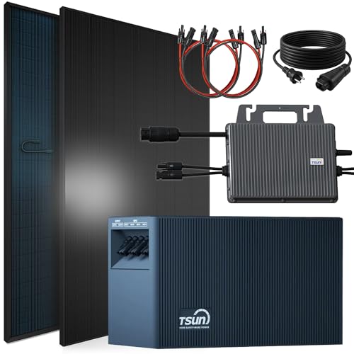 SUNNIVA® 920W Balkonkraftwerk mit 2,01 kWh Speicher TSUN TSOL-DCU2000Lite, BIFAZIAL FULLBLACK komplett Steckdose, PV Solaranlage Komplettset mit Solarspeicher,2x 460W N-Type Glas-Glas Bifacial Module