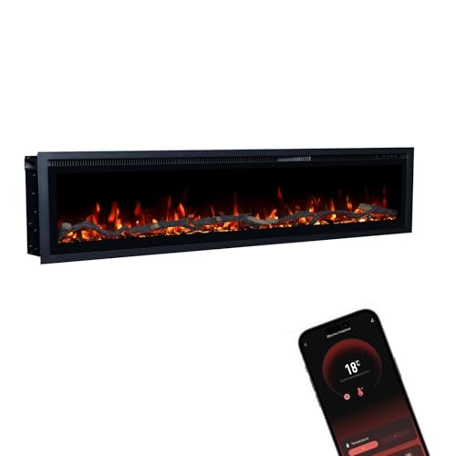 GLOW FIRE Elektrokamin Core 182 mit realistischem 3D LED-Feuer - Wand-Elektrokamin mit Heizung und Kaminfeuer, App Steuerung, Knistereffekt & Timer, max. 1800 W, 182x35x12cm