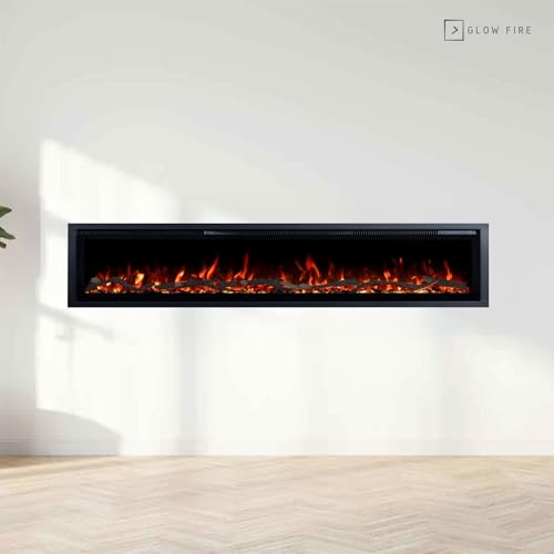GLOW FIRE Elektrokamin Core 182 mit realistischem 3D LED-Feuer - Wand-Elektrokamin mit Heizung und Kaminfeuer, App Steuerung, Knistereffekt & Timer, max. 1800 W, 182x35x12cm – Bild 2