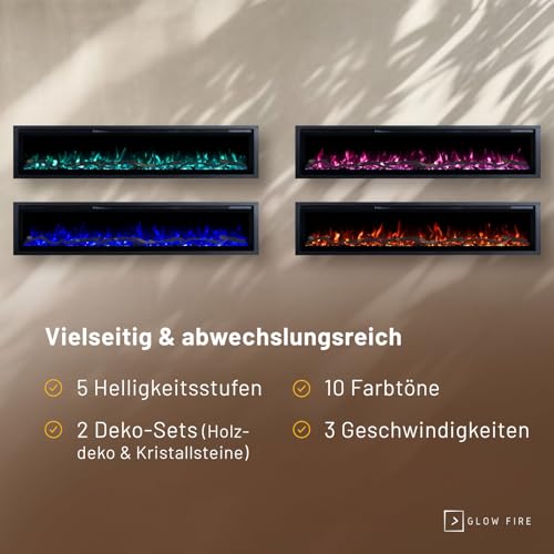 GLOW FIRE Elektrokamin Core 182 mit realistischem 3D LED-Feuer - Wand-Elektrokamin mit Heizung und Kaminfeuer, App Steuerung, Knistereffekt & Timer, max. 1800 W, 182x35x12cm – Bild 6