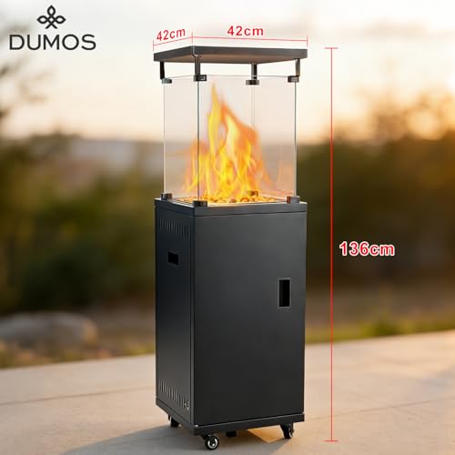 DUMOS Gasheizstrahler 5/11 kW Gas Piezozündung Heizung Gasdruckregler Cover, 360° Rollen Kippschutz, Terrassenheizstrahler Gasheizung Gasheizer Outdoor Kamin Mobiler Heizpilz, Heizer, Schwarz – Bild 2