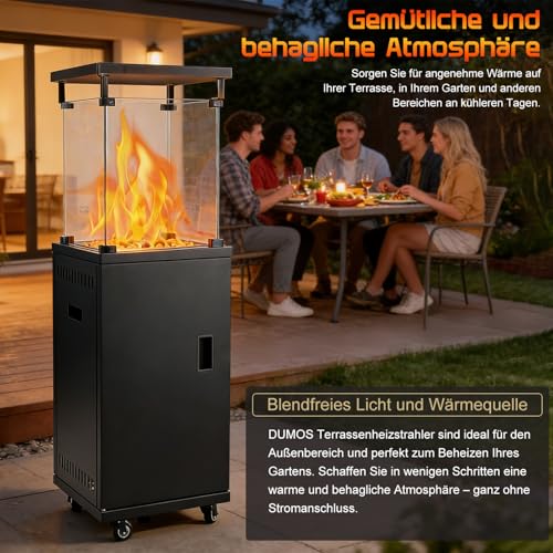 DUMOS Gasheizstrahler 5/11 kW Gas Piezozündung Heizung Gasdruckregler Cover, 360° Rollen Kippschutz, Terrassenheizstrahler Gasheizung Gasheizer Outdoor Kamin Mobiler Heizpilz, Heizer, Schwarz – Bild 5