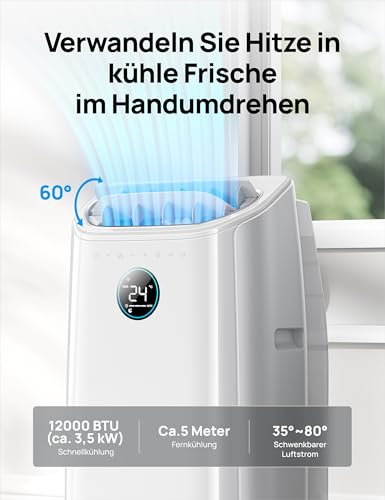 Dreo Tragbare Klimaanlagen, 12.000 BTU Klimaanlage für Schlafzimmer mit abflussfreier Kühlung, APP/Stimme/Fernbedienung, 24h Timer mit Ventilator & Luftentfeuchter, AC516S – Bild 3
