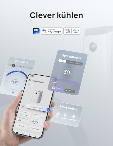 Dreo Tragbare Klimaanlagen, 12.000 BTU Klimaanlage für Schlafzimmer mit abflussfreier Kühlung, APP/Stimme/Fernbedienung, 24h Timer mit Ventilator & Luftentfeuchter, AC516S – Bild 4